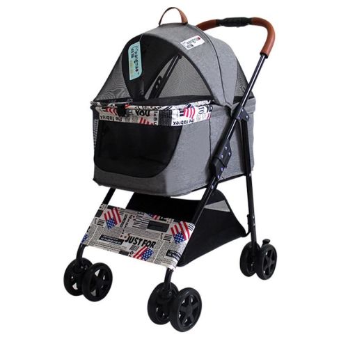 Portable Pet Stroller Cat Trolley, Dog Travel Cart Pram Shockproof Pet Detachable Strolling Cart, Puppy Pushchair Four-Wheeled