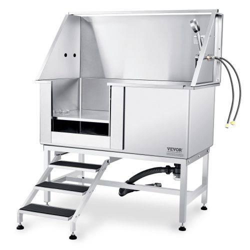 VEVOR 50" Pet Dog Bathing Station w/Stairs, Professional Stainless Steel Dog Grooming Tub w/ Soap Box, Faucet,Rich Accessory, Dog Bathtub for Lar