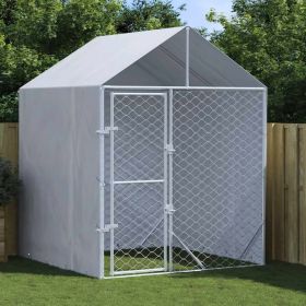 Outdoor Dog Kennel with Roof Silver 6.6'x6.6'x8.2' Galvanized Steel (Color: Silver)